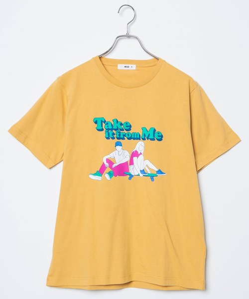 WEGO(ウィゴー)の「WEGO/カップルモチーフスケボーTシャツ(Tシャツ/カットソー・レディース・イエロー/スミクロ・SMALL/MEDIUM/LARGE/X-LARGE)」の4枚目の写真