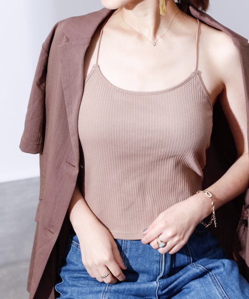 COLONY 2139（コロニートゥーワンスリーナイン）の「【WEB限定】カップ付きランダムテレコ短丈ダブルクロスキャミソール(パット取り外し可)（キャミソール・レディース・ブラック/ホワイト/モカ・FREE）」の3枚目の写真