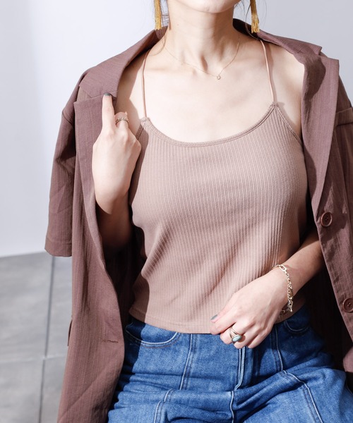 COLONY 2139（コロニートゥーワンスリーナイン）の「【WEB限定】カップ付きランダムテレコ短丈ダブルクロスキャミソール(パット取り外し可)（キャミソール・レディース・ブラック/ホワイト/モカ・FREE）」の6枚目の写真