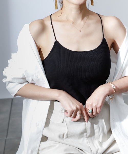 COLONY 2139（コロニートゥーワンスリーナイン）の「【WEB限定】カップ付きランダムテレコ短丈ダブルクロスキャミソール(パット取り外し可)（キャミソール・レディース・ブラック/ホワイト/モカ・FREE）」の4枚目の写真