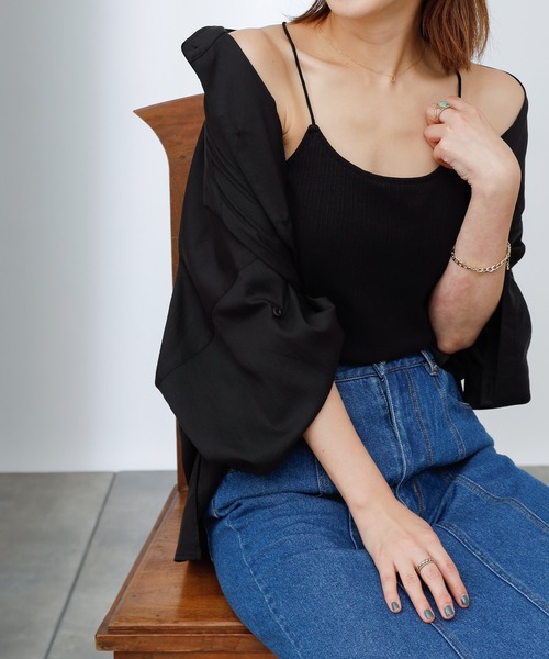 COLONY 2139（コロニートゥーワンスリーナイン）の「【WEB限定】カップ付きランダムテレコ短丈ダブルクロスキャミソール(パット取り外し可)（キャミソール・レディース・ブラック/ホワイト/モカ・FREE）」の14枚目の写真