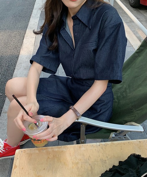 aimoha（アイモハ）の「デニムミニワンピース (SS)（ワンピース・レディース・ブルー・SMALL/MEDIUM）」の2枚目の写真