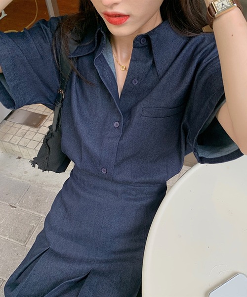 aimoha（アイモハ）の「デニムミニワンピース (SS)（ワンピース・レディース・ブルー・SMALL/MEDIUM）」の4枚目の写真