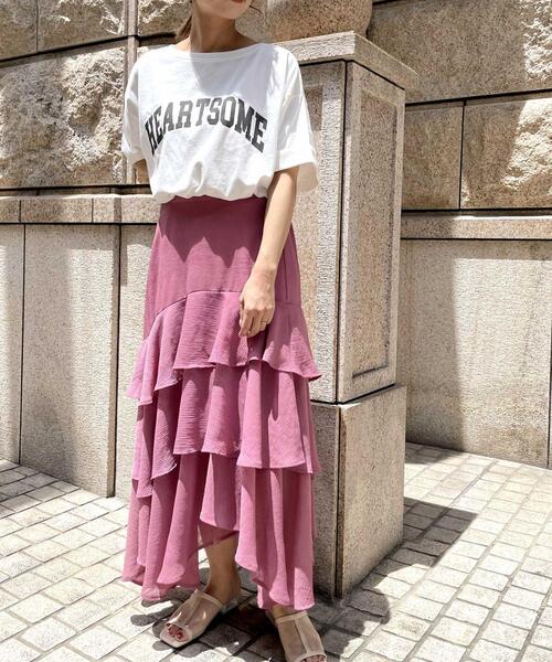 Allamanda（アラマンダ）の「カレッジ／ロゴTシャツ（Tシャツ/カットソー・レディース・オフホワイト/グレー/チャコールグレー/ピンク・M）」の7枚目の写真