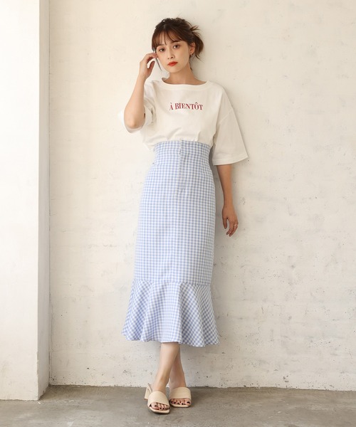 one after another NICE CLAUP(ワンアフターアナザーナイスクラップ)の「ショートゆるロゴT(Tシャツ/カットソー・レディース・チャコールグレー/オフホワイト/サックスブルー/ピンク・FREE)」の6枚目の写真