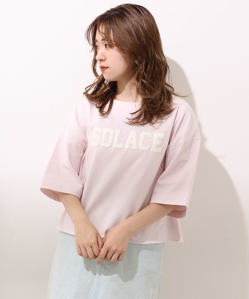 one after another NICE CLAUP(ワンアフターアナザーナイスクラップ)の「ショートゆるロゴT(Tシャツ/カットソー・レディース・チャコールグレー/オフホワイト/サックスブルー/ピンク・FREE)」の16枚目の写真