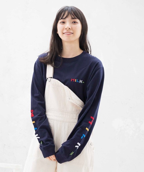 MILKFED.(ミルクフェド)の「LS TEE SLEEVE EMBROIDERED LOGO(Tシャツ/カットソー・レディース・ホワイト/ブラック/ブラウン/ライトパープル/ネイビー・ONE SIZE)」の4枚目の写真