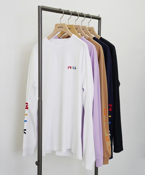 MILKFED.(ミルクフェド)の「LS TEE SLEEVE EMBROIDERED LOGO(Tシャツ/カットソー・レディース・ホワイト/ブラック/ブラウン/ライトパープル/ネイビー・ONE SIZE)」の19枚目の写真