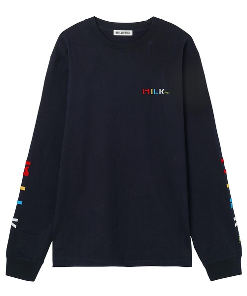 MILKFED.(ミルクフェド)の「LS TEE SLEEVE EMBROIDERED LOGO(Tシャツ/カットソー・レディース・ホワイト/ブラック/ブラウン/ライトパープル/ネイビー・ONE SIZE)」の6枚目の写真