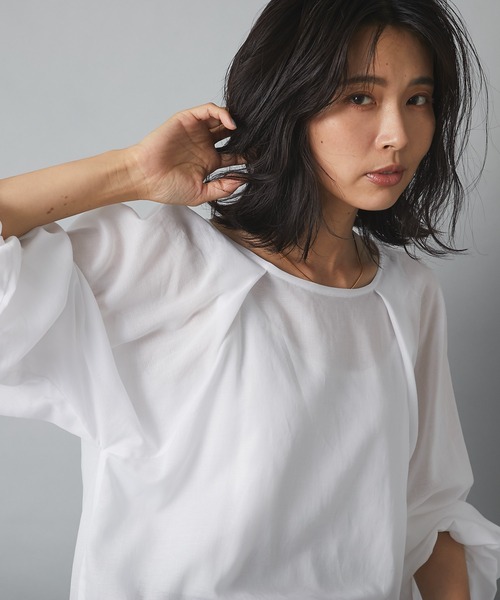 RIVE DROITE（リヴドロワ）の「こなれた雰囲気を演出　コットンジョーゼットランタンスリーブブラウス（シャツ/ブラウス・レディース・オフホワイト/ブラック/レッド・FREE）」の10枚目の写真