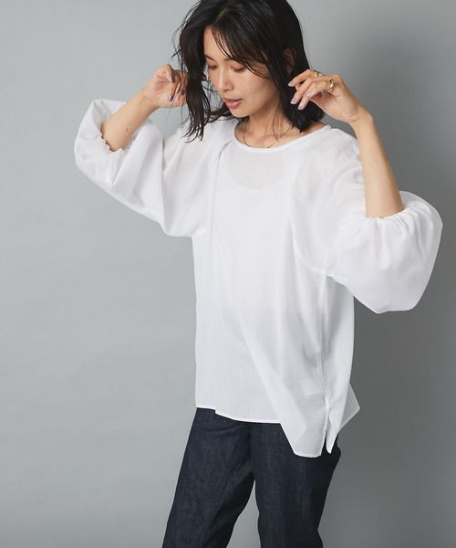 RIVE DROITE（リヴドロワ）の「こなれた雰囲気を演出　コットンジョーゼットランタンスリーブブラウス（シャツ/ブラウス・レディース・オフホワイト/ブラック/レッド・FREE）」の14枚目の写真