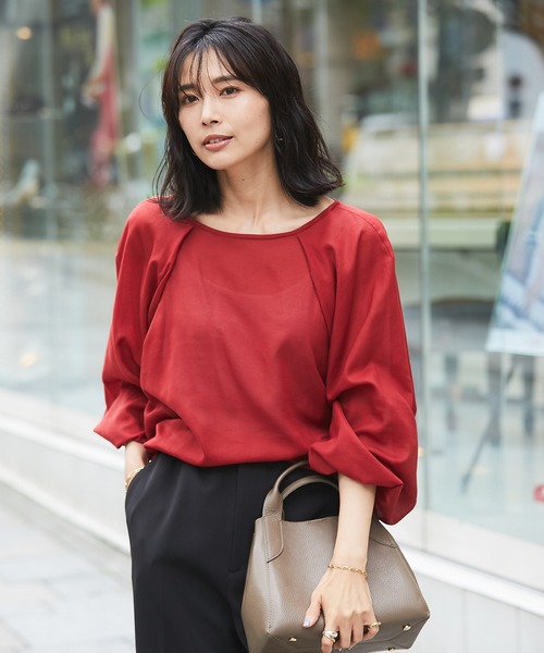 RIVE DROITE（リヴドロワ）の「こなれた雰囲気を演出　コットンジョーゼットランタンスリーブブラウス（シャツ/ブラウス・レディース・オフホワイト/ブラック/レッド・FREE）」の17枚目の写真