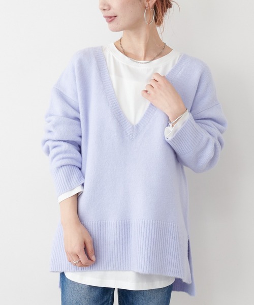COLLAGE GALLARDAGALANTE（コラージュガリャルダガランテ）の「【オンラインストア限定】ロンTセットもちもちＶネックニット（ニット/セーター・レディース・ライトグレー/ネイビー/サックスブルー・FREE）」の3枚目の写真