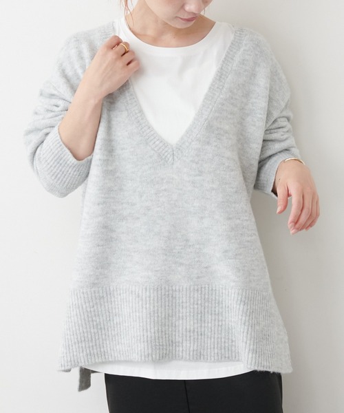 COLLAGE GALLARDAGALANTE（コラージュガリャルダガランテ）の「【オンラインストア限定】ロンTセットもちもちＶネックニット（ニット/セーター・レディース・ライトグレー/ネイビー/サックスブルー・FREE）」の2枚目の写真