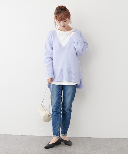 COLLAGE GALLARDAGALANTE（コラージュガリャルダガランテ）の「【オンラインストア限定】ロンTセットもちもちＶネックニット（ニット/セーター・レディース・ライトグレー/ネイビー/サックスブルー・FREE）」の18枚目の写真