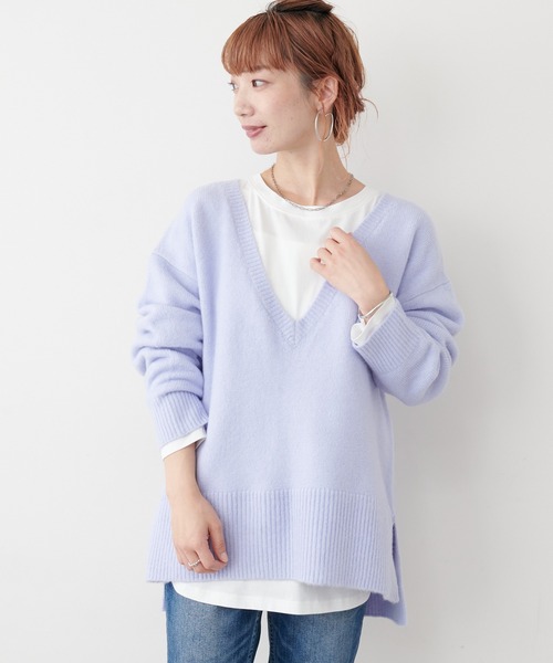 COLLAGE GALLARDAGALANTE（コラージュガリャルダガランテ）の「【オンラインストア限定】ロンTセットもちもちＶネックニット（ニット/セーター・レディース・ライトグレー/ネイビー/サックスブルー・FREE）」の7枚目の写真