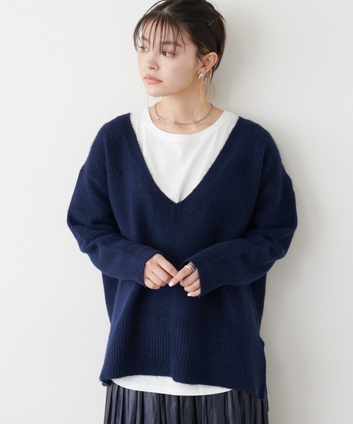 COLLAGE GALLARDAGALANTE（コラージュガリャルダガランテ）の「【オンラインストア限定】ロンTセットもちもちＶネックニット（ニット/セーター・レディース・ライトグレー/ネイビー/サックスブルー・FREE）」の8枚目の写真