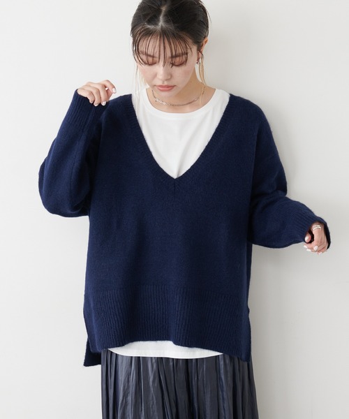 COLLAGE GALLARDAGALANTE（コラージュガリャルダガランテ）の「【オンラインストア限定】ロンTセットもちもちＶネックニット（ニット/セーター・レディース・ライトグレー/ネイビー/サックスブルー・FREE）」の14枚目の写真