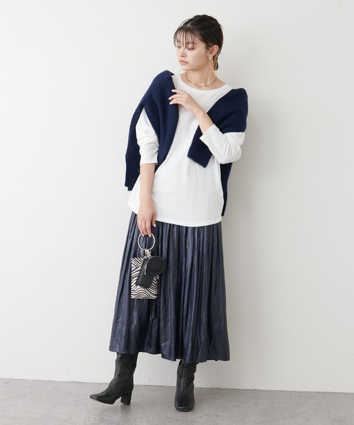 COLLAGE GALLARDAGALANTE（コラージュガリャルダガランテ）の「【オンラインストア限定】ロンTセットもちもちＶネックニット（ニット/セーター・レディース・ライトグレー/ネイビー/サックスブルー・FREE）」の9枚目の写真