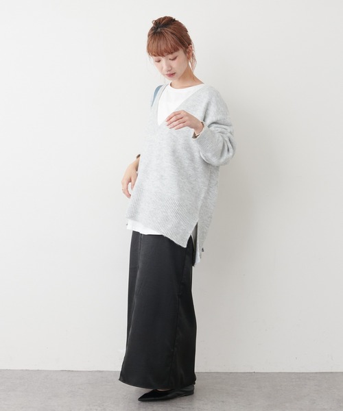 COLLAGE GALLARDAGALANTE（コラージュガリャルダガランテ）の「【オンラインストア限定】ロンTセットもちもちＶネックニット（ニット/セーター・レディース・ライトグレー/ネイビー/サックスブルー・FREE）」の10枚目の写真
