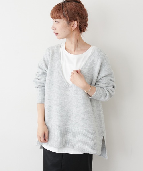COLLAGE GALLARDAGALANTE（コラージュガリャルダガランテ）の「【オンラインストア限定】ロンTセットもちもちＶネックニット（ニット/セーター・レディース・ライトグレー/ネイビー/サックスブルー・FREE）」の15枚目の写真