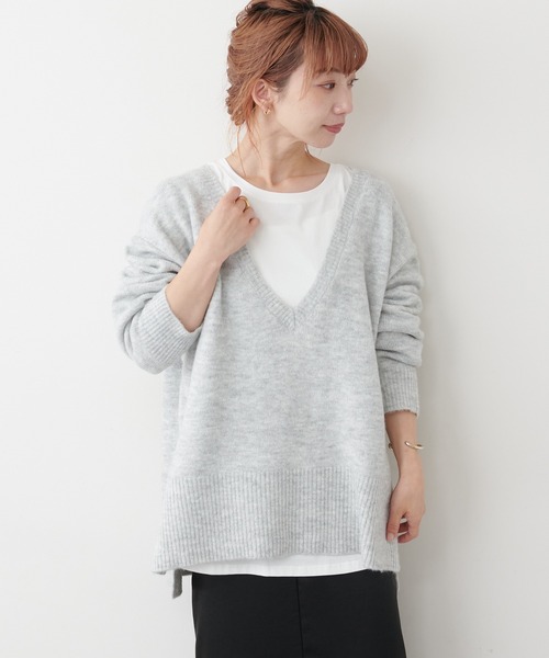 COLLAGE GALLARDAGALANTE（コラージュガリャルダガランテ）の「【オンラインストア限定】ロンTセットもちもちＶネックニット（ニット/セーター・レディース・ライトグレー/ネイビー/サックスブルー・FREE）」の21枚目の写真
