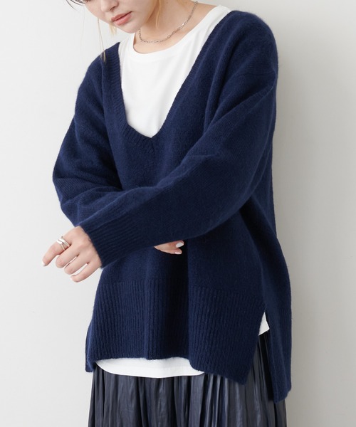 COLLAGE GALLARDAGALANTE（コラージュガリャルダガランテ）の「【オンラインストア限定】ロンTセットもちもちＶネックニット（ニット/セーター・レディース・ライトグレー/ネイビー/サックスブルー・FREE）」の5枚目の写真