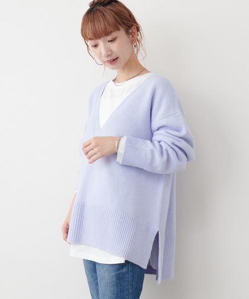 COLLAGE GALLARDAGALANTE（コラージュガリャルダガランテ）の「【オンラインストア限定】ロンTセットもちもちＶネックニット（ニット/セーター・レディース・ライトグレー/ネイビー/サックスブルー・FREE）」の4枚目の写真