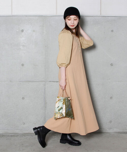 fredy emue(フレディエミュ)の「袖ボリュームドッキングロングワンピース(ワンピース・レディース・ブラック/ベージュ・36/38)」の8枚目の写真