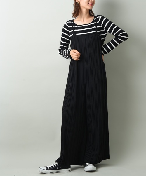 INTERPLANET（インタープラネット）の「カットプリーツ加工サロペット+Tシャツセット（サロペット/オーバーオール・レディース・ブラック/オレンジ/ブルー・FREE）」の11枚目の写真