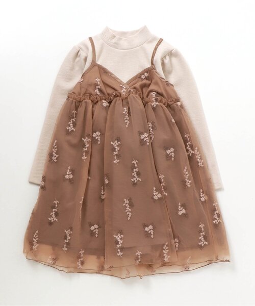 apres les cours(アプレレクール)の「flower刺繍チュールワンピース(ワンピース・キッズ・ブラウン/ライトグレー・90/100/120/80/140/110/130)」の1枚目の写真