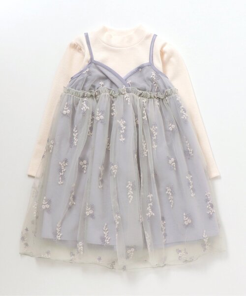 apres les cours(アプレレクール)の「flower刺繍チュールワンピース(ワンピース・キッズ・ブラウン/ライトグレー・90/100/120/80/140/110/130)」の2枚目の写真