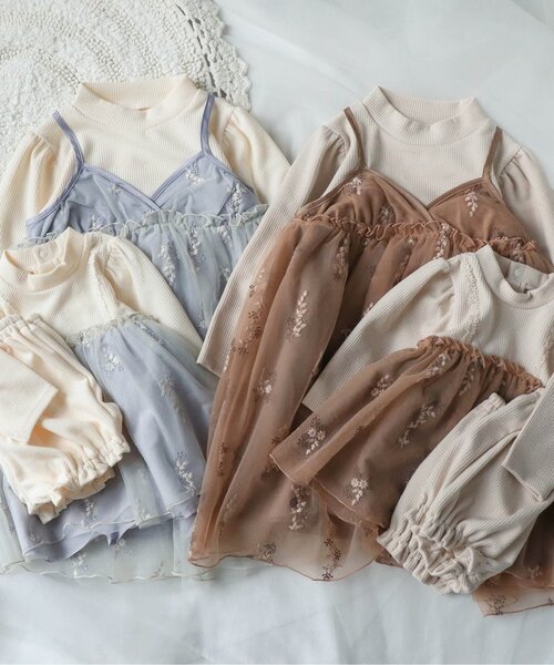 apres les cours(アプレレクール)の「flower刺繍チュールワンピース(ワンピース・キッズ・ブラウン/ライトグレー・90/100/120/80/140/110/130)」の3枚目の写真