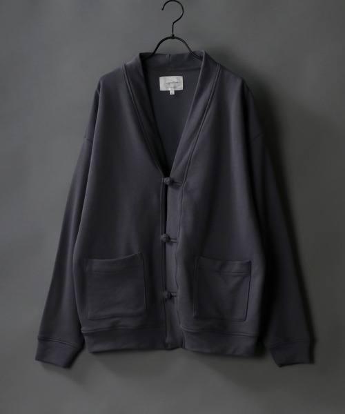 SITRY(シトリー)の「wide silhouette china sweat cardigan/ワイドシルエット チャイナ スウェット ルーズカーディガン/カーデ(カーディガン/ボレロ・メンズ・チャコールグレー/ブルーグレー/グリーン・M/L)」の2枚目の写真