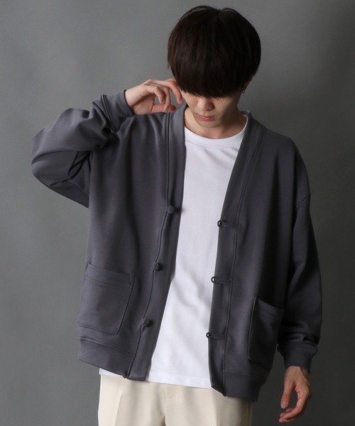 SITRY(シトリー)の「wide silhouette china sweat cardigan/ワイドシルエット チャイナ スウェット ルーズカーディガン/カーデ(カーディガン/ボレロ・メンズ・チャコールグレー/ブルーグレー/グリーン・M/L)」の13枚目の写真