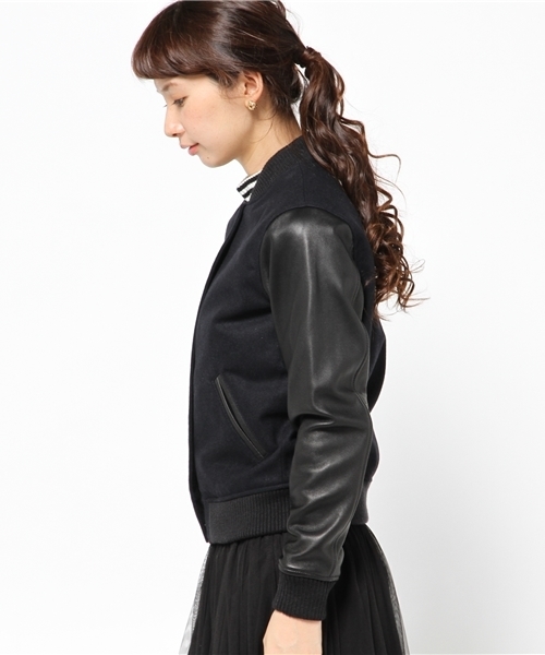 B:MING by BEAMS(ビーミングバイビームス)の「 ビーミング by ビームス / メルトン×レザースタジャン2(スタジャン・レディース・ネイビー・MEDIUM/SMALL)」の9枚目の写真