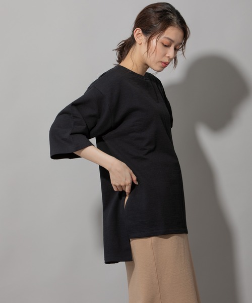 Munich（ミューニック）の「コットンクリンプジャージーサイドスリットTシャツ（Tシャツ/カットソー・レディース・ホワイト/ブラック/ベージュ/グリーン・FREE）」の8枚目の写真