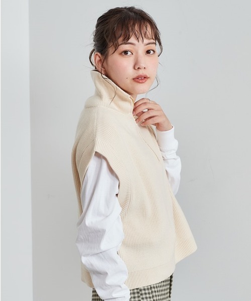 cepo(セポ)の「モチモチジップニットベスト(ベスト・レディース・ブラック/オフホワイト/ミント・M)」の7枚目の写真