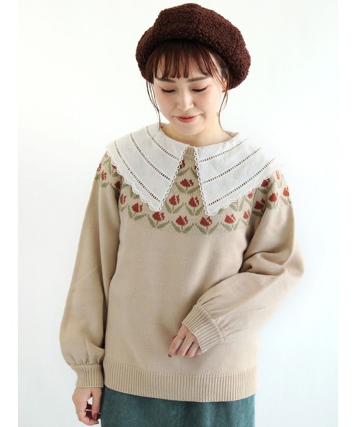 ehka sopo(エヘカソポ)の「チューリップ柄求心ニット(ニット/セーター・レディース・キナリ/パープル/ミント/ベージュ・フリ-)」の3枚目の写真