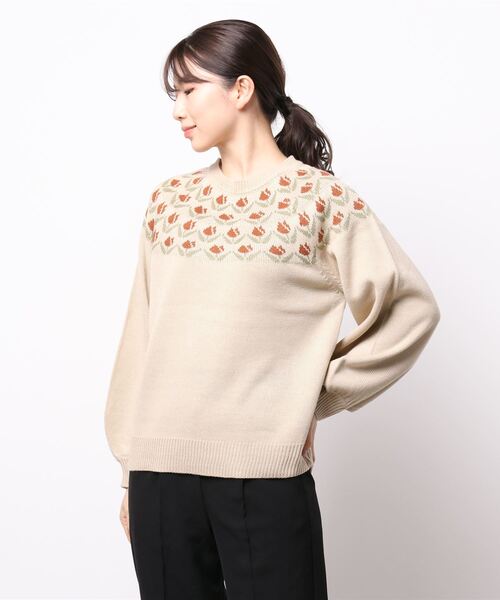 ehka sopo(エヘカソポ)の「チューリップ柄求心ニット(ニット/セーター・レディース・キナリ/パープル/ミント/ベージュ・フリ-)」の9枚目の写真