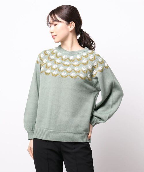 ehka sopo(エヘカソポ)の「チューリップ柄求心ニット(ニット/セーター・レディース・キナリ/パープル/ミント/ベージュ・フリ-)」の8枚目の写真