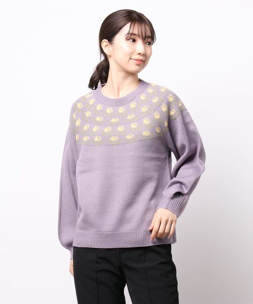 ehka sopo(エヘカソポ)の「チューリップ柄求心ニット(ニット/セーター・レディース・キナリ/パープル/ミント/ベージュ・フリ-)」の7枚目の写真