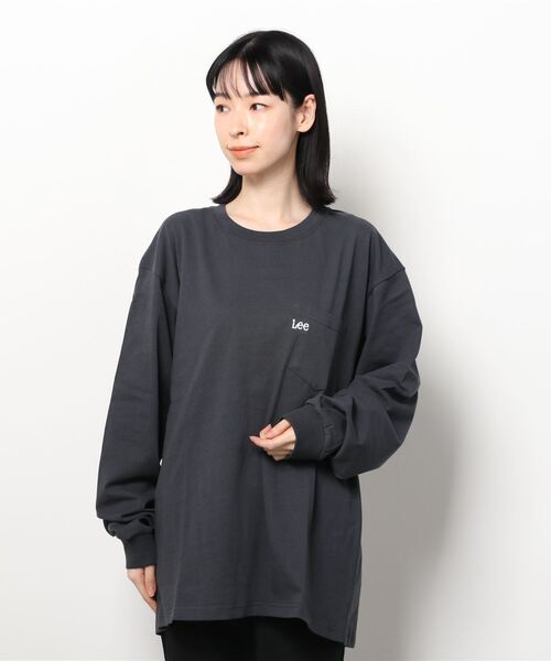 Lee（リー）の「Lee/リー ポケット ワンポイント ミニロゴ刺繍 ロングスリーブTシャツ（Tシャツ/カットソー・メンズ・ホワイト/チャコールグレー/ベージュ/パープル/ブルー/グリーン・M/L/XL）」の22枚目の写真
