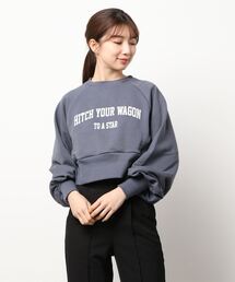 裏毛ロゴプリントショート丈プルオーバー