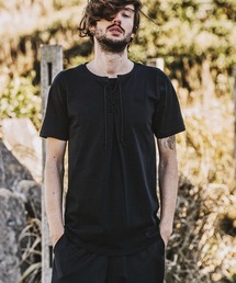 mt7727- レースアップラウンドT Tシャツ