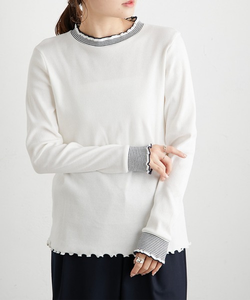 PUAL CE CIN(ピュアルセシン)の「ボーダーリブテレコロングスリーブ(Tシャツ/カットソー・レディース・グレー/アイボリー/ライトベージュ・FREE)」の16枚目の写真