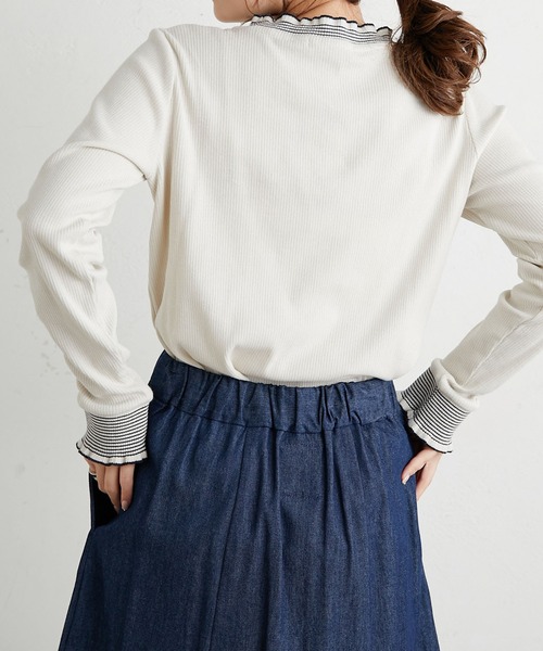 PUAL CE CIN(ピュアルセシン)の「ボーダーリブテレコロングスリーブ(Tシャツ/カットソー・レディース・グレー/アイボリー/ライトベージュ・FREE)」の13枚目の写真