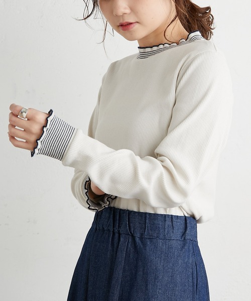 PUAL CE CIN(ピュアルセシン)の「ボーダーリブテレコロングスリーブ(Tシャツ/カットソー・レディース・グレー/アイボリー/ライトベージュ・FREE)」の14枚目の写真