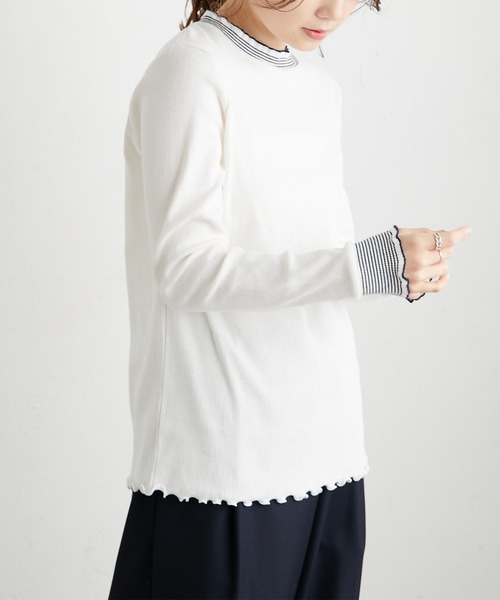 PUAL CE CIN(ピュアルセシン)の「ボーダーリブテレコロングスリーブ(Tシャツ/カットソー・レディース・グレー/アイボリー/ライトベージュ・FREE)」の17枚目の写真