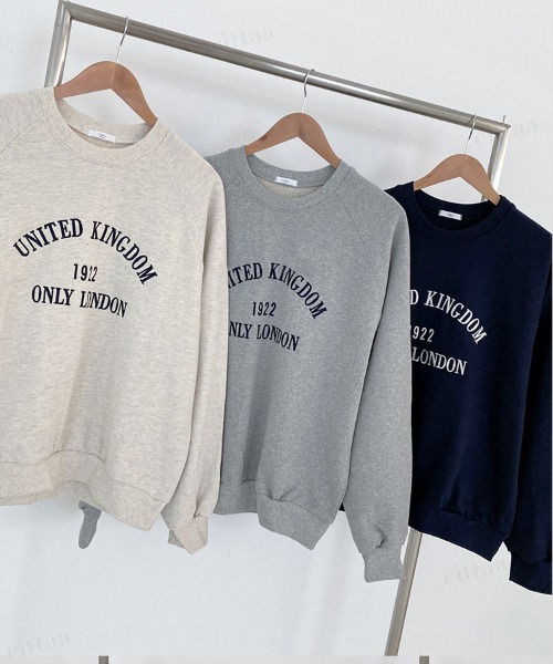 トレーナー スウェット 韓国ファッションNAPOLITAN刺繍ロゴオーバーサイズ スウェット レディース トレーナー スウェット 刺繍カラフルロゴスウェット レディース